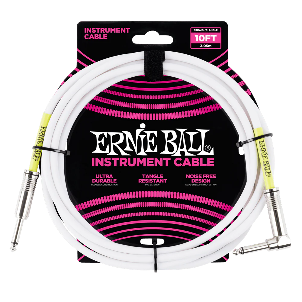Ernie Ball 10' Straight / Angle Instrument Cable White - P06049