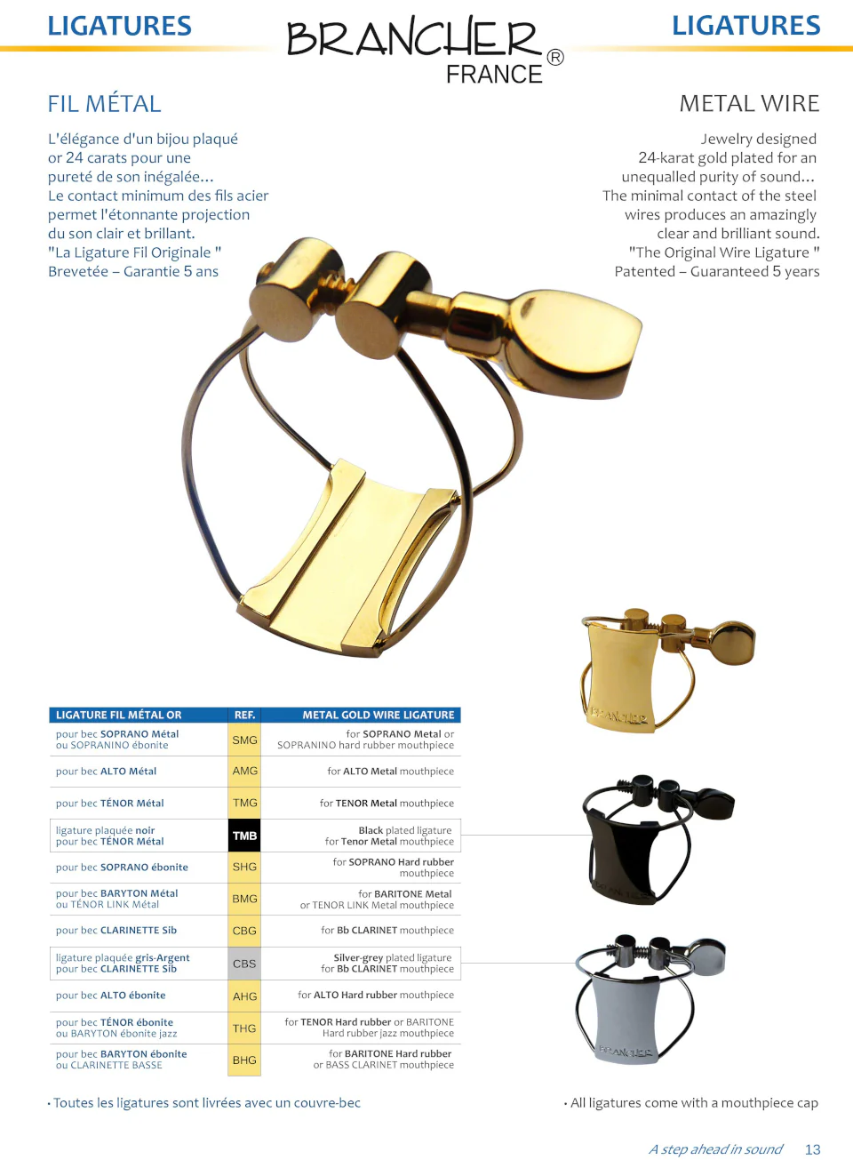Brancher Gold Plated Ligature for Tenor Sax Hard Rubber MPC #7 THG - Image 3