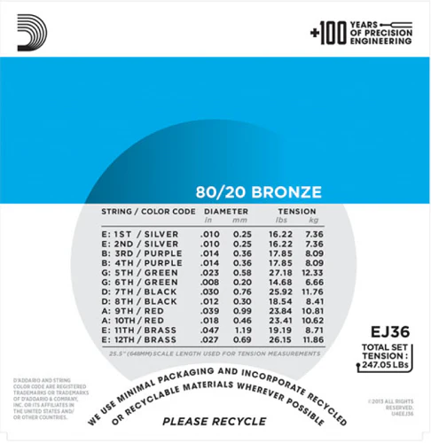 D'Addario 80/20 12-String Bronze, Light, 10-47 Acoustic Guitar Strings - Image 3