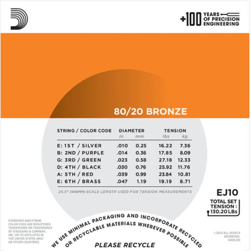 D'Addario 80/20 Bronze, Extra Light, 10-47 Acoustic Guitar Strings - EJ10 - Image 3