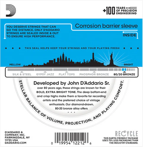 D'Addario 80/20 Bronze, Light, 12-53 Acoustic Guitar Strings - EJ11 3-PACK - Image 2
