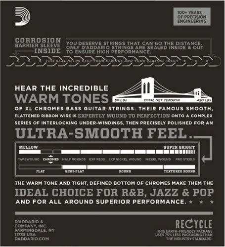 D'Addario Chromes 5-String, Light, Long Scale, 45-132 Bass Guitar Strings ECB81-5 - Image 2