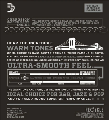 D'Addario Chromes 5-String, Light, Super Long Scale, 45-132 Bass Guitar Strings - ECB81-5SL - Image 2