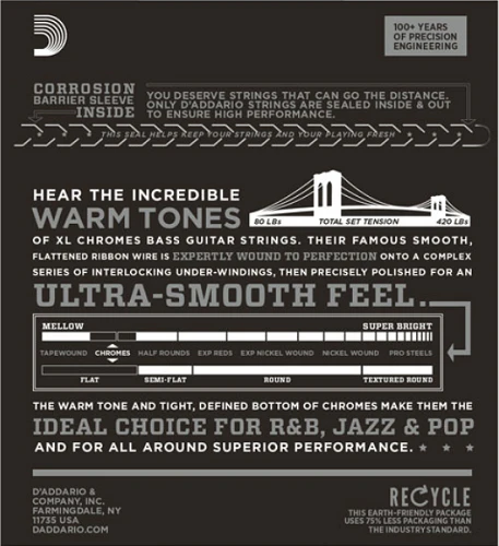 D'Addario Chromes Bass, Light, Long Scale, 45-100 Bass Guitar Strings - ECB81 - Image 2