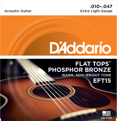D'Addario Flat Tops, Extra Light, 10-47 Acoustic Guitar Strings