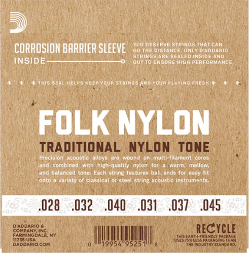 D'Addario Folk Nylon, Ball END, 80/20 Bronze / Clear Nylon Trebles Classical Guitar Strings - Image 2