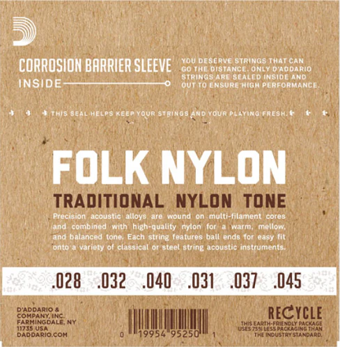 D'Addario Folk Nylon Ball End Silver Wound Black Nylon Trebles Classical Guitar Strings - Image 2