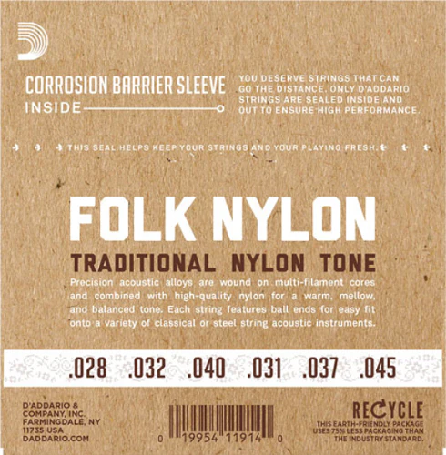 D'Addario Folk Nylon, Ball END, Silver Wound/CLEAR Nylon Trebles Classical Guitar Strings - Image 2