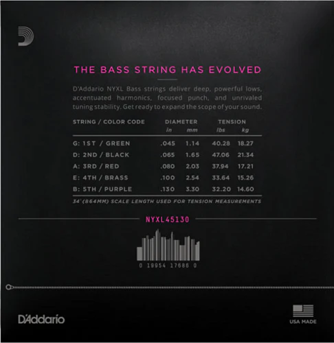 D'Addario Long Scale, Regular Light 5-String,  45-130  Bass Guitar Strings - Image 2