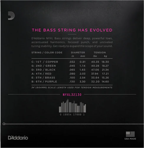 D'Addario Long Scale, Regular Light 6-String, 32-130  Bass Guitar Strings - Image 2