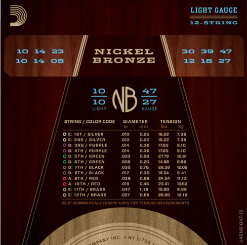 D'Addario Nickel Bronze 12-String, Light, 10-47 Acoustic Guitar Strings - Image 3