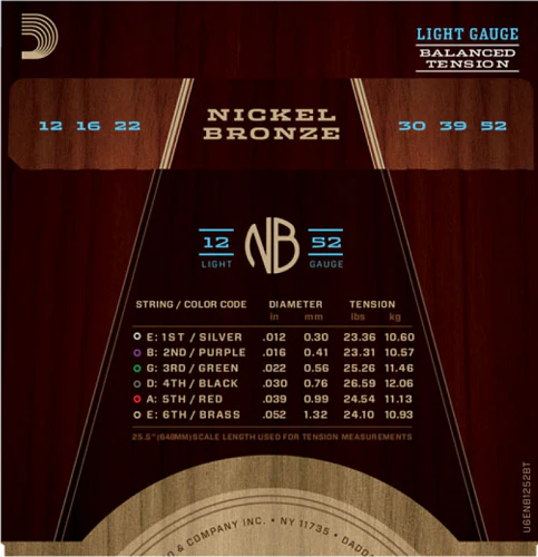 D'Addario Nickel Bronze, Balanced Tension Light, 12-52 Acoutic Guitar Strings - Image 3