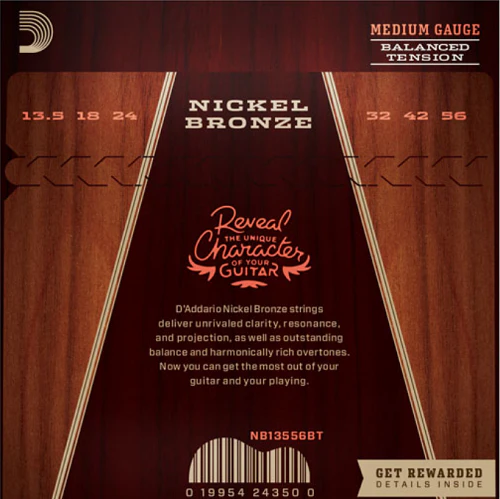 D'Addario Nickel Bronze, Balanced Tension Medium, 13.5-56 Acoustic Guitar Strings - Image 2
