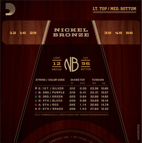 D'Addario Nickel Bronze, Light Top/Medium Bottom, 12-56 Acoustic Guitar Strings - Image 3