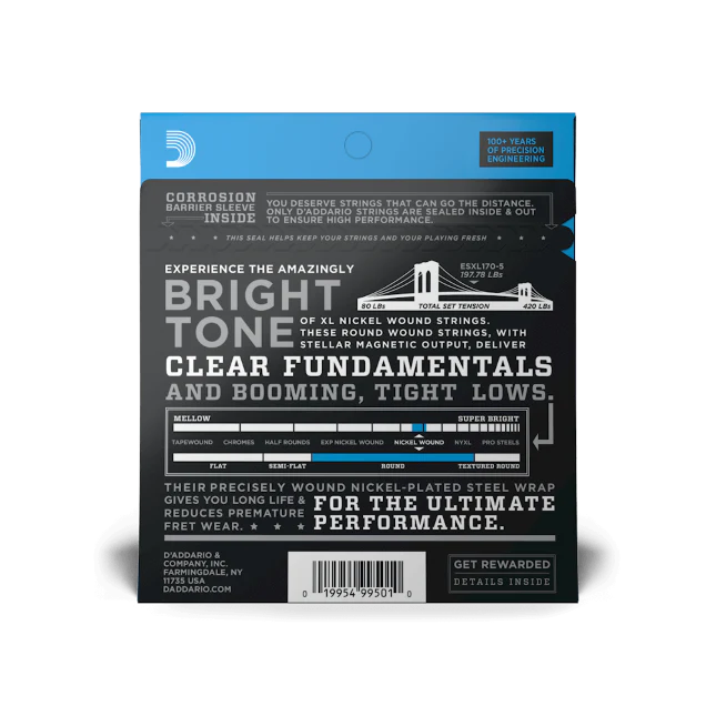 D'Addario XL Nickel 45-130 Regular Light 5-String, Long Scale, Bass Guitar Strings EXL170-5 - Image 2