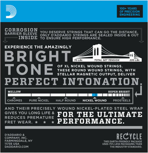 D'Addario Nickel Wound, 8-String, Light Top/Heavy Bottom, 10-74 Electric Guitar Strings - EXL140-8 - Image 2