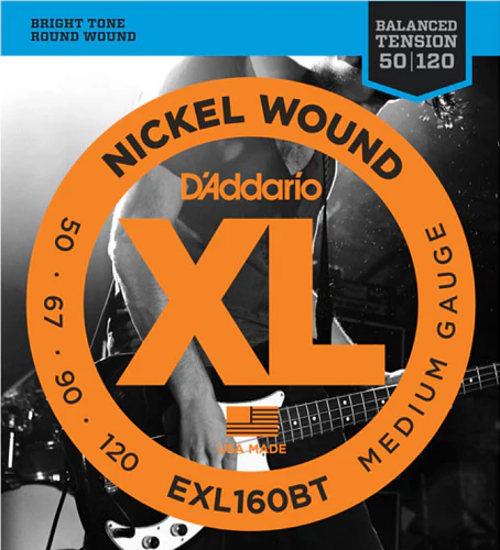 D'Addario Nickel Wound, Balanced Tension Medium, 50-120 Bass Guitar Strings EXL160BT