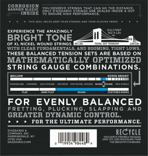 D'Addario Nickel Wound, Balanced Tension Regular Light, .45-107 Bass Guitar Strings - Image 2