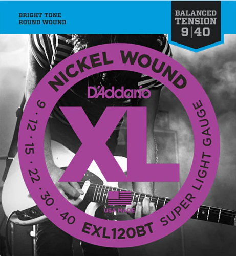 D'Addario Nickel Wound, Balanced Tension Super Light, 09-40 Electric Guitar Strings - EXL120BT