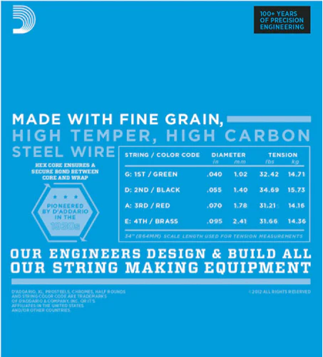 D'Addario Nickel Wound, Balanced Tension Super Light, 40-95 Bass Guitar Strings - Image 3