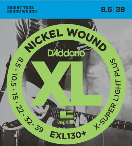 D'Addario Nickel Wound, Extra-Super Light PLUS, 8.5-39 Electric Guitar Strings - EXL130+