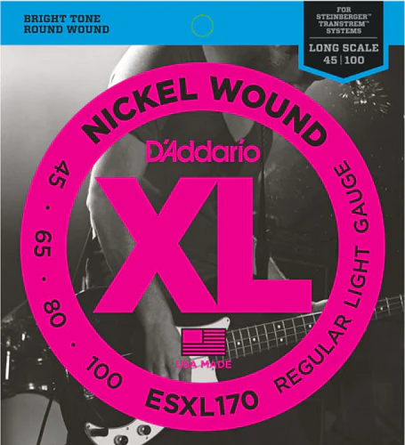 D'Addario Nickel Wound, Light, Double Ball END, Long Scale, 45-100 Bass Guitar Strings