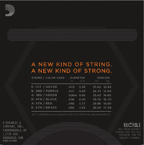 D'Addario Nickel Wound, Medium Wound 3RD, 13-56, Electic Guitar Strings NYXL1356W - Image 3