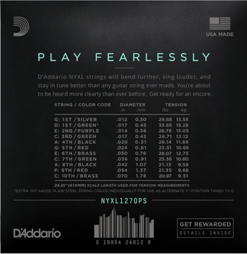 D'Addario Nickel Wound, Pedal STEEL, Custom Medium, 12-70 Electric Guitar Strings - Image 2
