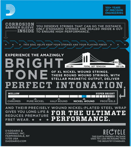 D'Addario Nickel Wound Regular LGHT, Double Ball END, 10-46 Electric Guitar Strings ESXL110 - Image 2