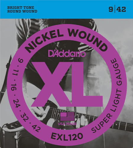 D'Addario Nickel Wound, Super Light, 9-42 Electric Guitar Strings - EXL120