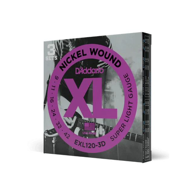 D'Addario Nickel Wound, Super Light, 9-42 Electric Guitar Strings (3 Sets) EXL120-3D - Image 2