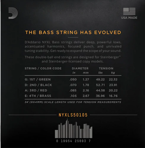 D'Addario NYXL, Long Scale, Medium, Double Ball END, 50-105 Bass Guitar Strings - Image 2