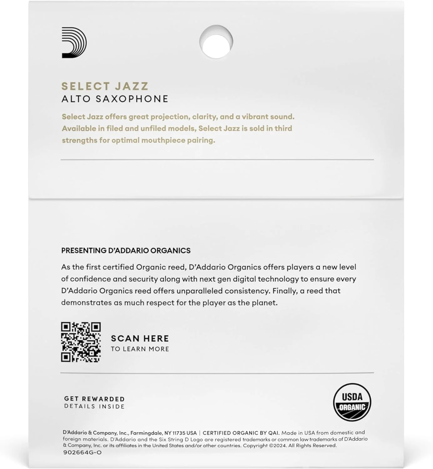 D'Addario Organic Select Jazz Filed Alto Saxophone Reeds - 3 Pack - Image 2