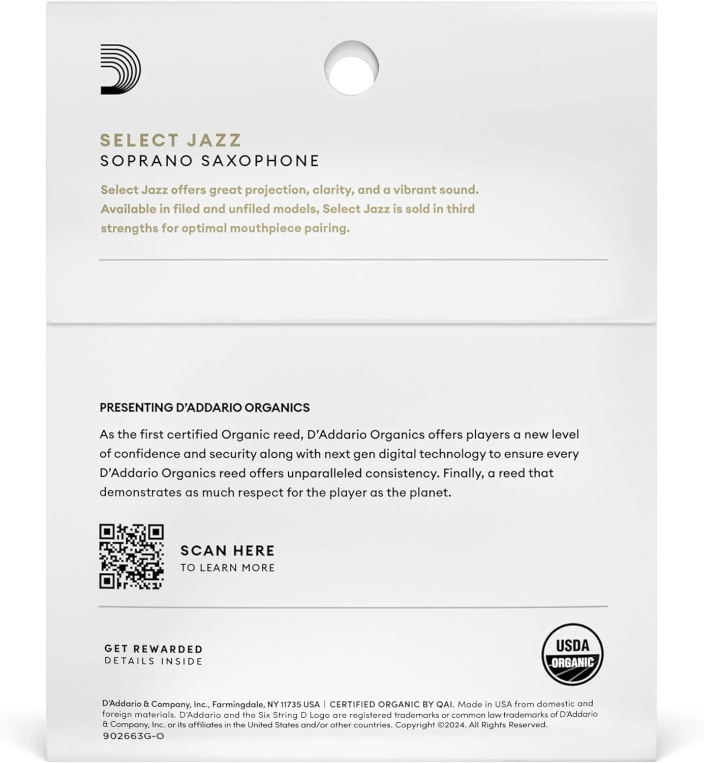 D'Addario Organic Select Jazz Filed Soprano Saxophone Reeds - 3 Pack - Image 2