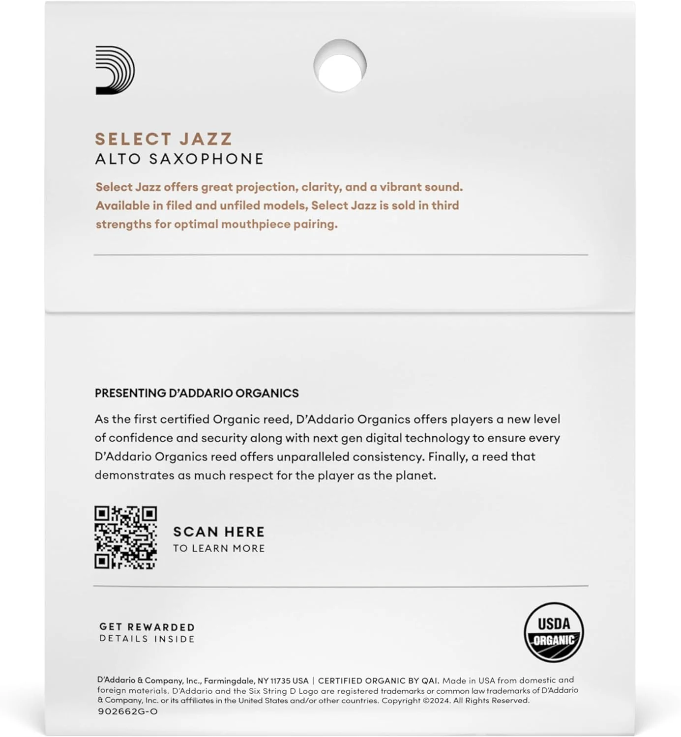 D'Addario Organic Select Jazz Unfiled Alto Saxophone Reeds - 3 Pack - Image 2