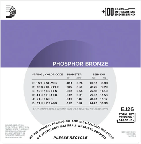 D'Addario Phospher Bronze, Custom Light, 11-52 Acoustic Guitar Strings ( 10-Sets) EJ26-10P - Image 3