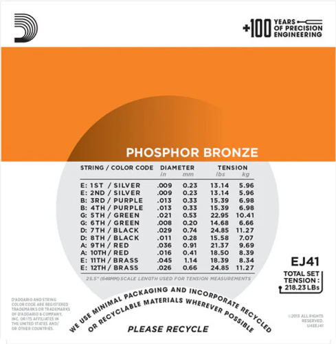 D'Addario Phosphor Bronze, 12-String, Extra Light, 9-45 Acoustic Guitar Strings - Image 3