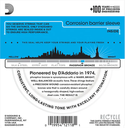 D'Addario Phosphor Bronze, 12-String, Light, 10-47 Acoustic Guitar Strings - Image 2