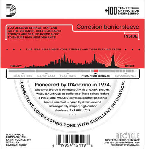 D'Addario Phosphor Bronze, 12-String, Medium, 12-52 Acoustic Guitar Strings EJ39 - Image 2