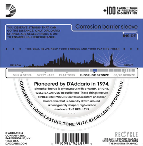 D'Addario Phosphor Bronze, 12-String, Medium Top/Heavy Bottom, 12-54 Acoustic Guitar Strings EJ37 - Image 2