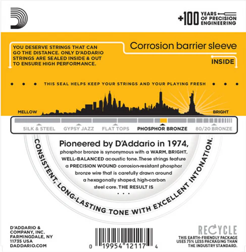 D'Addario Phosphor Bronze, BLUEGRASS, 12-56 Acoustic Guitar Strings - EJ19 - Image 2