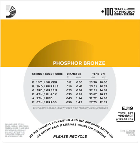 D'Addario Phosphor Bronze, BLUEGRASS, 12-56 Acoustic Guitar Strings - EJ19 - Image 3