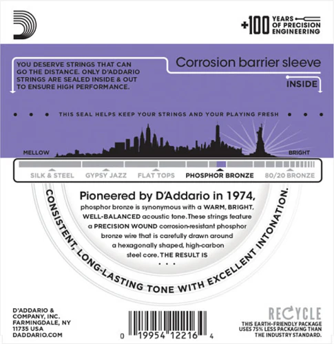 D'Addario Phosphor Bronze, Custom Light, 11-52 Acoustic Guitar Strings - EJ26 - Image 2