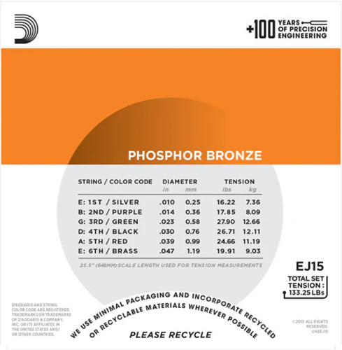 D'Addario Phosphor Bronze, Extra Light, 10-47 Acoustic Guitar Strings - EJ15 - Image 3