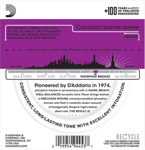 D'Addario Phosphor Bronze, High Strung/Nashville Tuning,10-27 Acoustic Guitar Strings EJ38H - Image 2