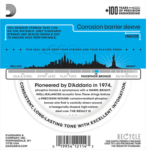 D'Addario Phosphor Bronze, Light, 12-53 Acoustic Guitar Strings - EJ16 - Image 2