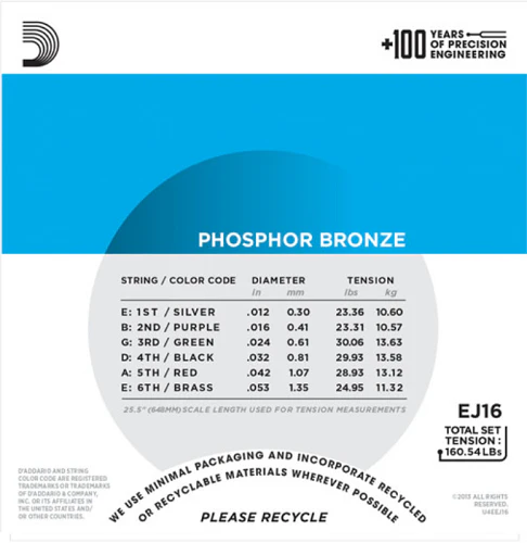 D'Addario Phosphor Bronze, Light, 12-53 Acoustic Guitar Strings (3-Sets) EJ16-3D - Image 3