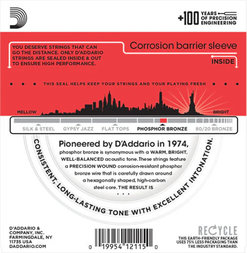 D'Addario Phosphor Bronze, Medium, 13-56 Acoustic Guitar Strings - EJ17 - Image 2