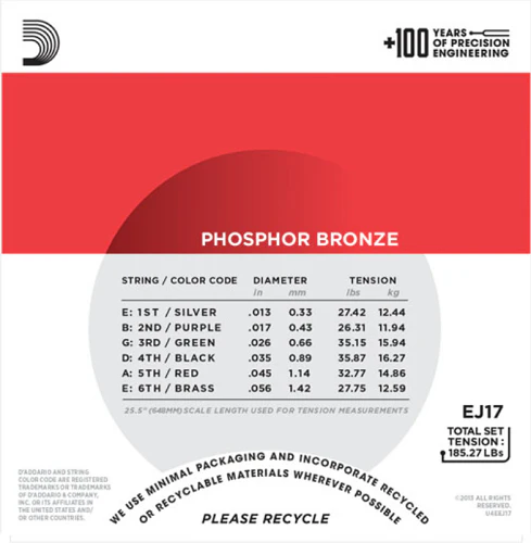 D'Addario Phosphor Bronze, Medium, 13-56 Acoustic Guitar Strings (25-Sets) EJ17-B25 - Image 4