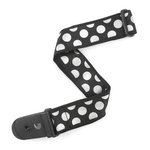 D'Addario Planet Waves Black W/ Silver Large Polka Dots Woven Guitar Strap